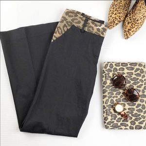 DVF black wide leg pants with leopard trim